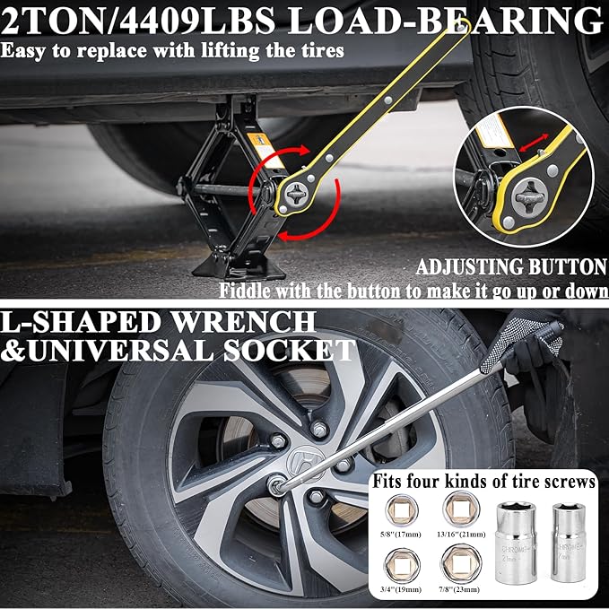 AUTODECO Car Emergency Roadside Kit with Scissor Jack, Air Compressor, Jumper Cables, Car Safety Kit, Air Wedge Bag Pump