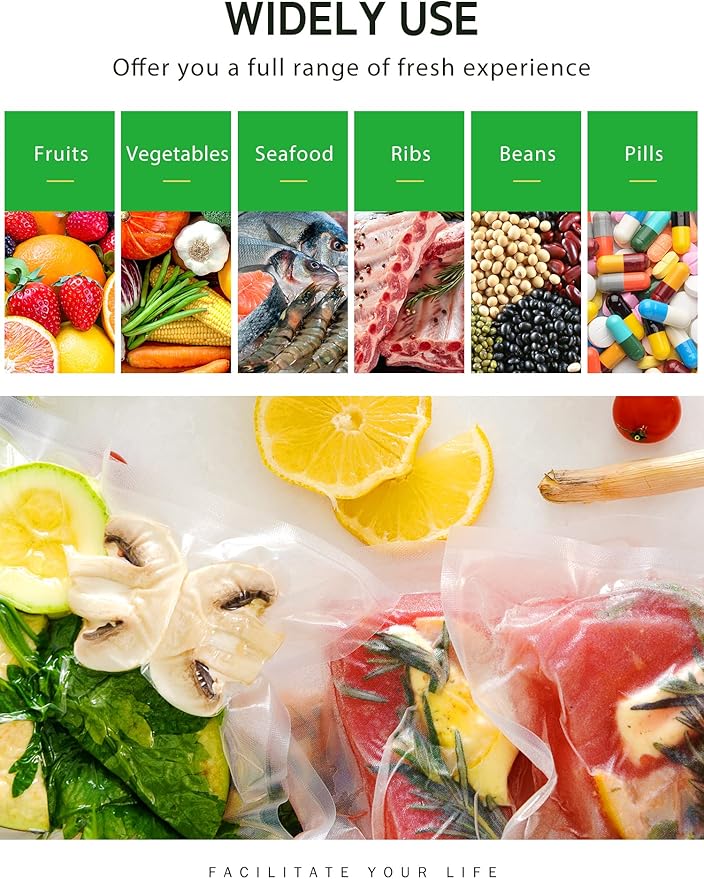 Syntus Vacuum Sealer Bags for Food, 6 Rolls 11" x 16' Commercial Grade Bag Rolls, BPA Free Food Vac Bags for Storage, Meal Pr