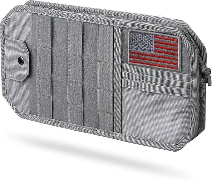 Molle Car Sun Visor Organizer with Zipper Storage Pouch & Glasses Clip, Auto Semi-Rigid MOLLE Panel for Police Gear & Overlanding Accessories, Fit Most Cars, SUVs, Vans & Trucks