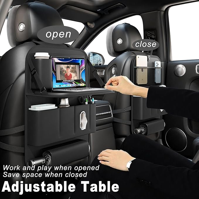 Car Seat Organizers,Multi-functional Back Seat Protectors, Storage Pouches, Child kicking prevention and Tray Holders (for Cars, Kids, Seat Back and Rear Seats) (Black, 2 Pcs)
