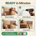 Wooden Pegboard Wall Organizer Kit – Modern Natural Wood Peg Board with Shelves & Hooks – 2 Tone Brown & Oak Premium Wooden P
