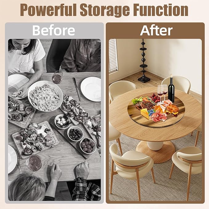 26'' Acacia Wooden Lazy Susan with 360 Rotation for Dining Table Top,Extra Large Wooden Serving Tray with Heavy Duty Rotating