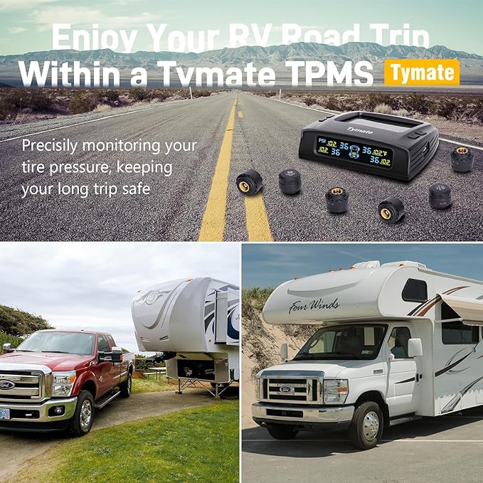 Tymate RV Tire Pressure Monitoring System, Solar Charge TPMS, 6 Sensors & 5 Alarm Modes, M7-3 2024 Updated Color Display, W/Repeater for Longer Distance Transmission, 0-87 PSI for RV Trailer Camper