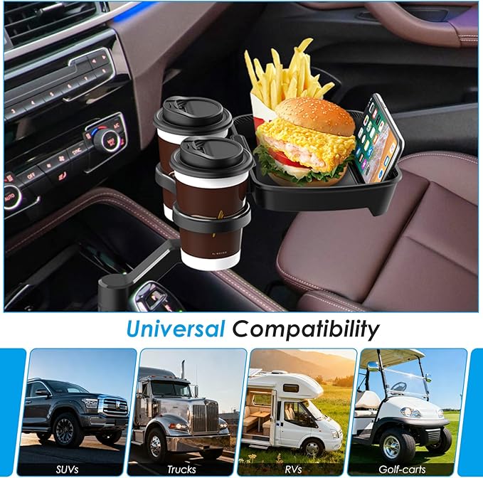 Biupky Car Cup Holder Expander, 4-in-1 Universal Cup Holder Tray Compatible with 2.6" to 3.94", Multi Cup Holders Table with 