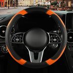 Leather Steering Wheel Cover, Breathable, Anti Slip & Odor Free, Black and Orange