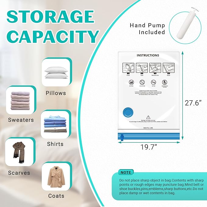 10 Pack Medium Vacuum Storage Bags Seal Bags for Bedding Clothing Compression Bags for Travel Blankets and Comforters Hand Pu