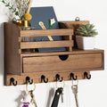 dreampossible Key and Mail Holder for Wall, Mail Organizer Wall Mount with 6 Hooks and Storage Drawer, Wooden Key Rack Hanger