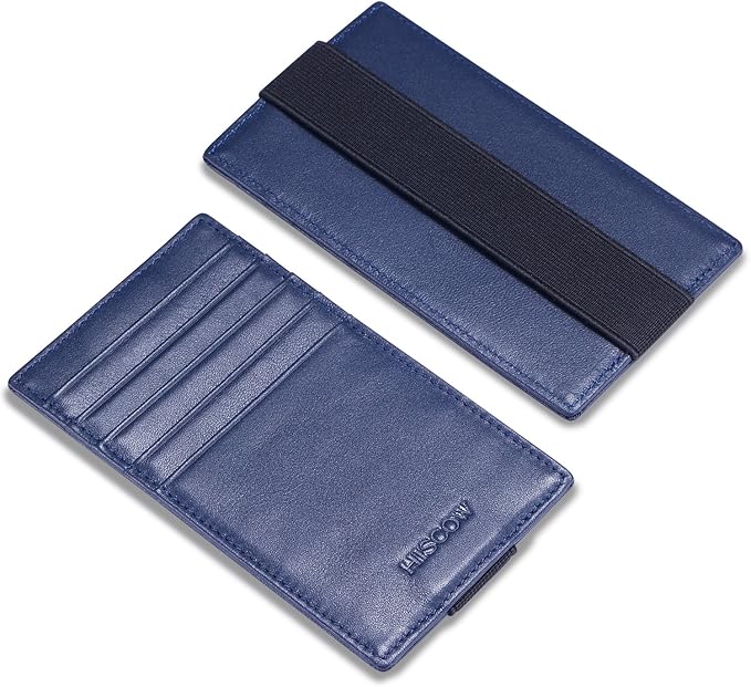 HISCOW Car Sun Visor Card Holder with Elastic Band Fastener - Italian Calfskin (Dark Blue)
