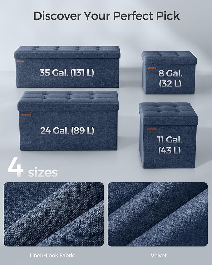 SONGMICS MAZIE Collection - 30 Inches Folding Storage Ottoman Bench, Ottoman Foot Rest, End of Bed Bench, Storage Chest, Load