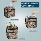 Car Trash Can with Lid Leak Proof Garbage Waterproof Bag for SUV Front Seat Multipurpose Hanging Headrest Collapsible and Portable Storage Mesh Pocket, Leopard Print