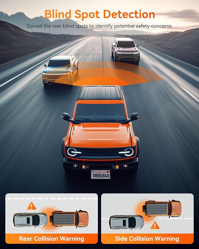 WOLFBOX G840H 12'' Mirror Dash Cam with ADAS and BSD, 2.5K Rear View Mirror Camera Front and Rear, 5.8GHz WiFi, Voice Control