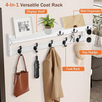 29'' Coat Rack Wall Mount with Shelf, Coat Hanger Wall Mount with Key Hooks and Mail Holder, Wood Entryway Floating Shelf wit