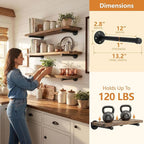 IAE Floating Pipe Shelves Bracket ,Wall Mounted Pipe Shelf for 6-12 in Depth Wood, Pipe Shelving Brackets,Heavy-Duty 3/4" Iro