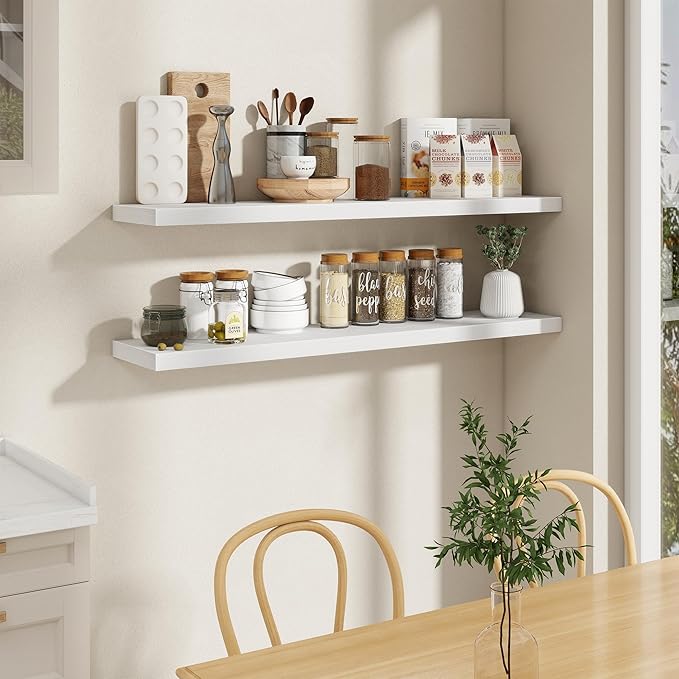 Fun Memories 55 Inch Floating Shelves in White, 9.3 Inch Deep Floating Shelf for Bathroom Living Room Kitchen, Rusitc Wall Mo