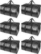 BALEINE 6-Pack Oversized Moving Bags with Reinforced Handles, Heavy-Duty Storage Tote for Clothes, Moving Supplies (Black, 6-