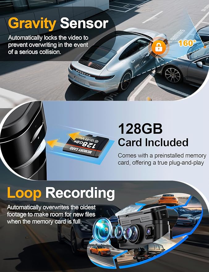 360° View 4K 4 Channel Dash Cam Front and Rear Inside Left Right, Built-in GPS, 5.8GHz WiFi, Car Dash Camera for Cars with Ap