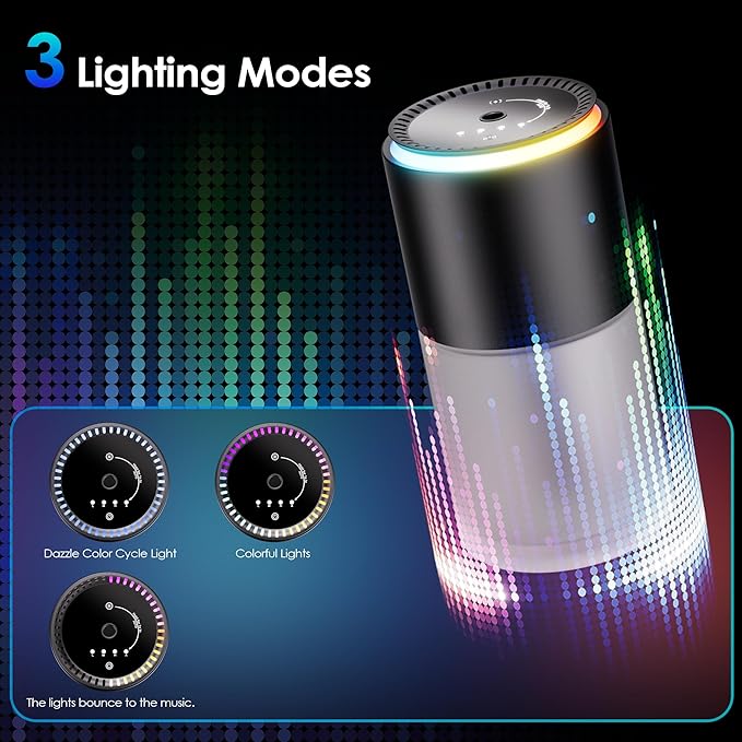 Car Air Freshener,Smart Car Air Freshener, car Diffuser with 150 ML (5oz) Capacity Multi-fragrance, RGB Music Syncing Light, 