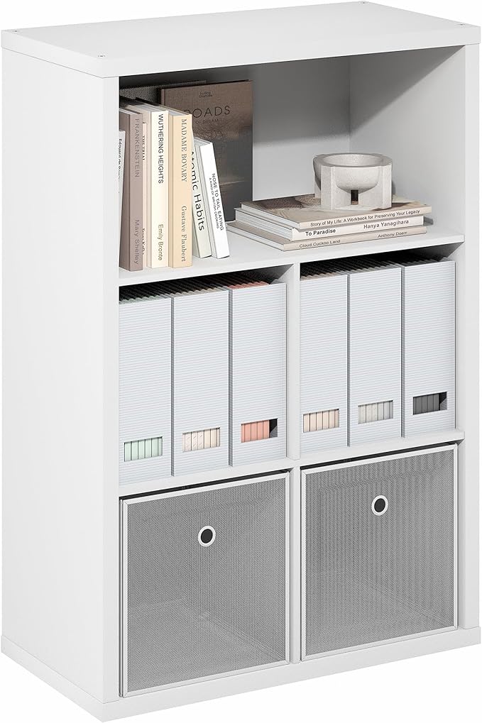 Furinno Cubicle Book Shelf, 5-Cube Bookshelf, Extra Thick Frame Cube Storage Organizer Bookcase with Closed Back, 15.3 x 29.9