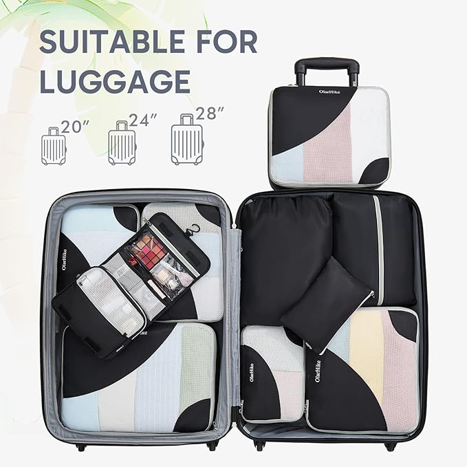 ALL INCLUDED 10 Set Durable Packing Cubes for Suitcases,OlarHike Essentials for Travel,UPGRADED Anti-Tear Stitching, NEW Impr