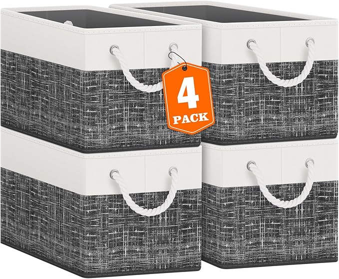 Fab totes Storage Bins [4-Pack], Foldable Storage Baskets for Organizing Toys, Books, Shelves, Closet, Large Storage Box with