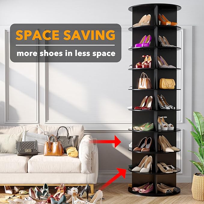 SpaceAid 9 Tier Rotating Shoe Rack Tower, Spinning Shoe Display Lazy Susan, Revolving 360 Shoe Rack Storage Round Carousel, V