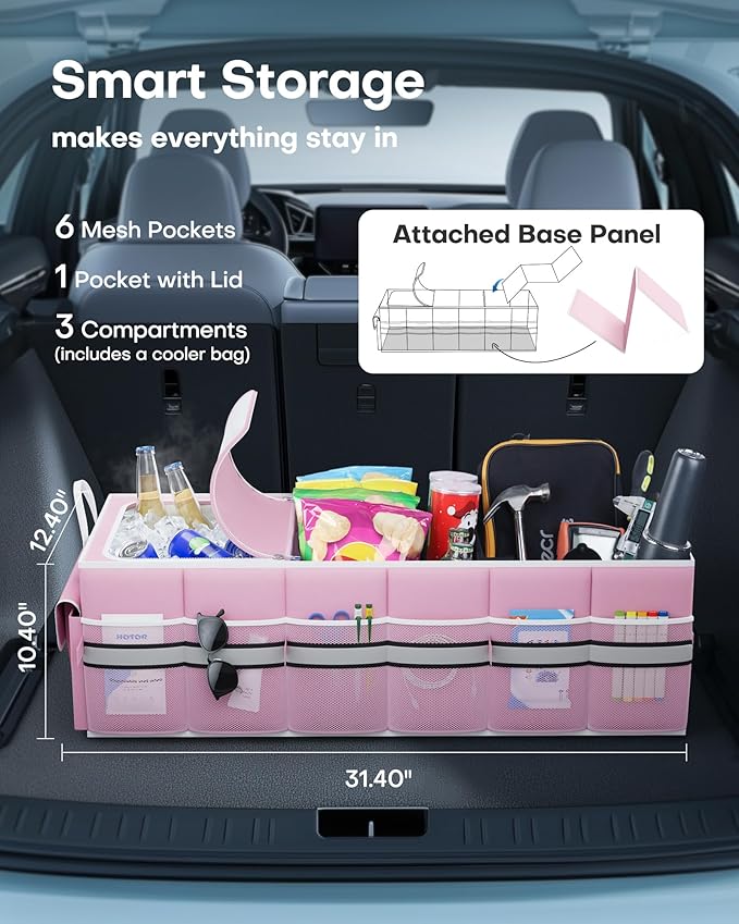 HOTOR Trunk Organizer - Car Organizer with Built-In Leakproof Car Cooler, Collapsible Trunk Organizer with Cooler for Car,