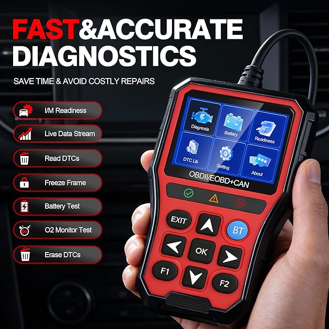 OBD2 Scanner Diagnostic Tool,Car Code Reader with Battery Tester, Check Engine Code Reader with Reset OBDII, Real-Time Date,