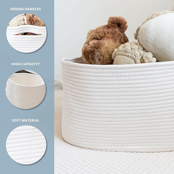 OrganiHaus Rope Baskets for Shelves - Set of 3 Woven Storage Baskets for Organizing, Closet & Toy Storage - Off-White - 15x9x