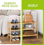 BMOSU 3-Tier Bamboo Shoe Rack Premium Stackable Shoe Shelf Storage Organizer for Hallway Closet Living Room Entryway Organize