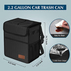 Femuar Leak Proof Car Trash Can with Lid - Waterproof Automotive Garbage Bin for SUVs, Collapsible and Portable Car Trash Bag, Black