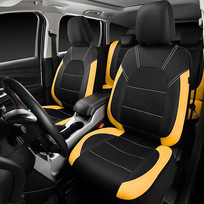 CAR PASS Leather Seat Covers, Breathable Universal Car Seat Cover Full Set for Cute Women Girly,5mm Composite Sponge Inside,A