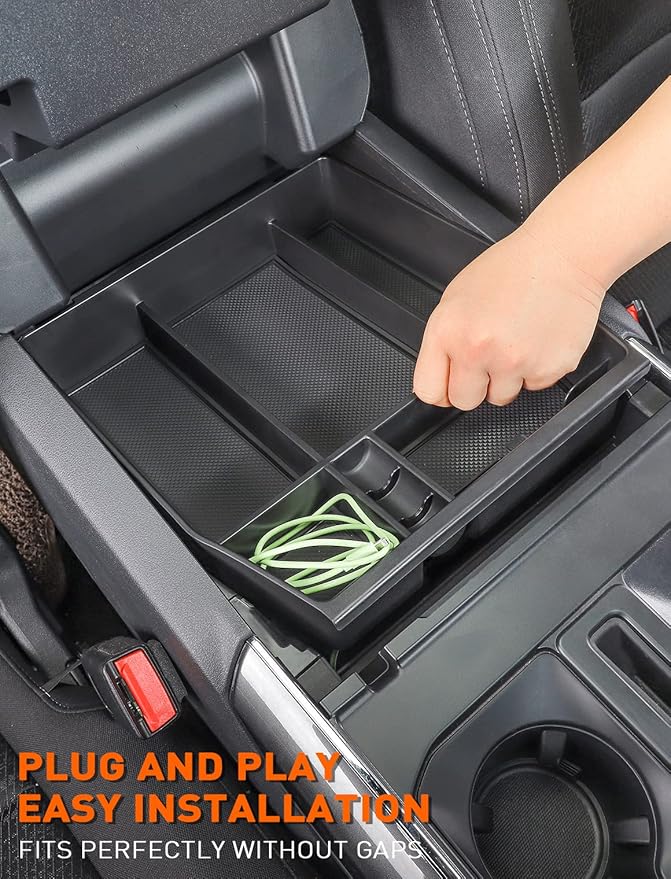 Savadicar Center Console Organizer Compatible with 2015-2025 Ford F150 (Not Fits 40/20/40 Jump Seat Console), ABS Armrest Insert Storage Tray With Liner Pad, Interior Accessories, Black