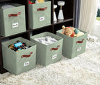 DECOMOMO Storage Cubes, 13x13x13 Storage Cube Bins with Labels, Fabric Organizer Bins (13" / 6pcs, Sage Green)