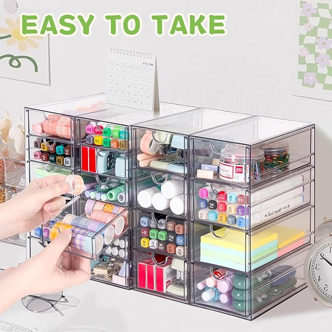 VZKAH Acrylic Organizer with Drawers | 20 Drawers 4 Sets | Desk Organizer and Storage, Clear Makeup Organization, For Office/