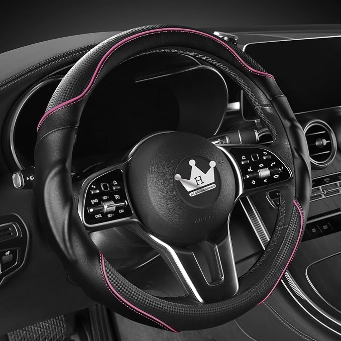 HighnessHwoo 3D Car Steering Wheel Cover Comfort Grip Massage Sporty Anti-Slip Carbon Fiber Faux Leather for Sedan SUV, Unive