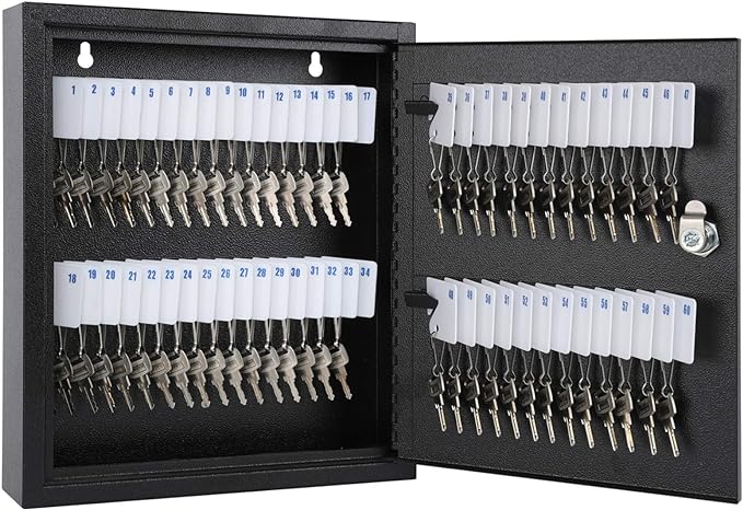 KYODOLED Key Storage Lock Box with Key, Locking Key Cabinet, 60 Key Management Wall Mount with Key Lock, Key Hooks & Key Labe
