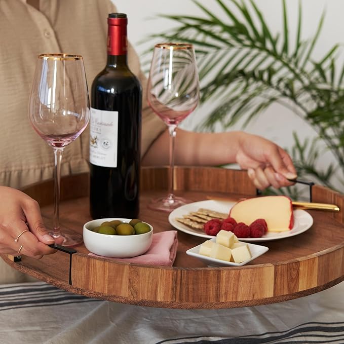 Twine Lazy Susan 20 inch Wooden Serving Board, Countertop Lazy Susan for Kitchen Decor, Turntables for Kitchen Countertop Dec