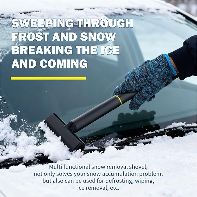 Mini Multi-Function Car Windshield Ice Scraper Set with Built-in Aluminum Alloy Tire Cleaning Hook,and Double-Sided Brush Head—Ideal for Christmas Car/SUV Water and Ice Removal (Gray)