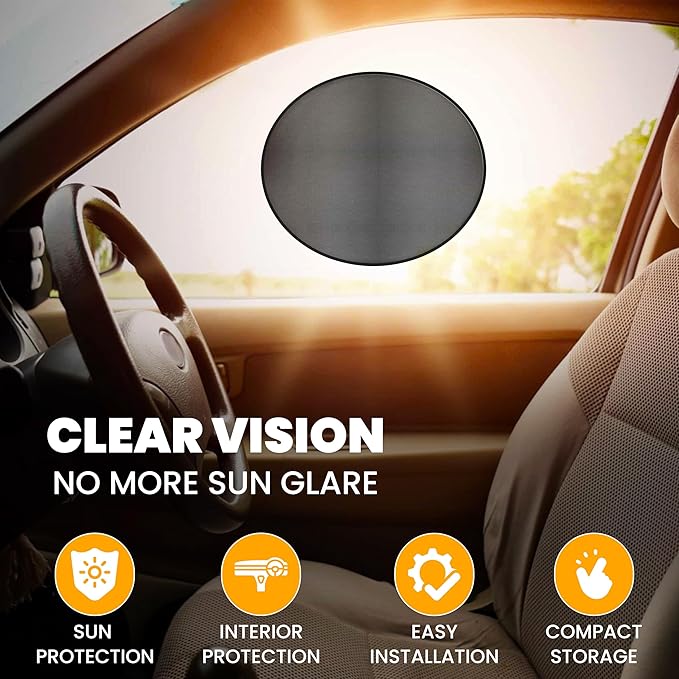 EcoNour Semi-Transparent Static Cling Window Shade for Car Sun Visor | 2Pack Mesh - Circle Glare Patch | Glare Protection for Windshield & Driving Safety | Sun Glare Protection Accessories