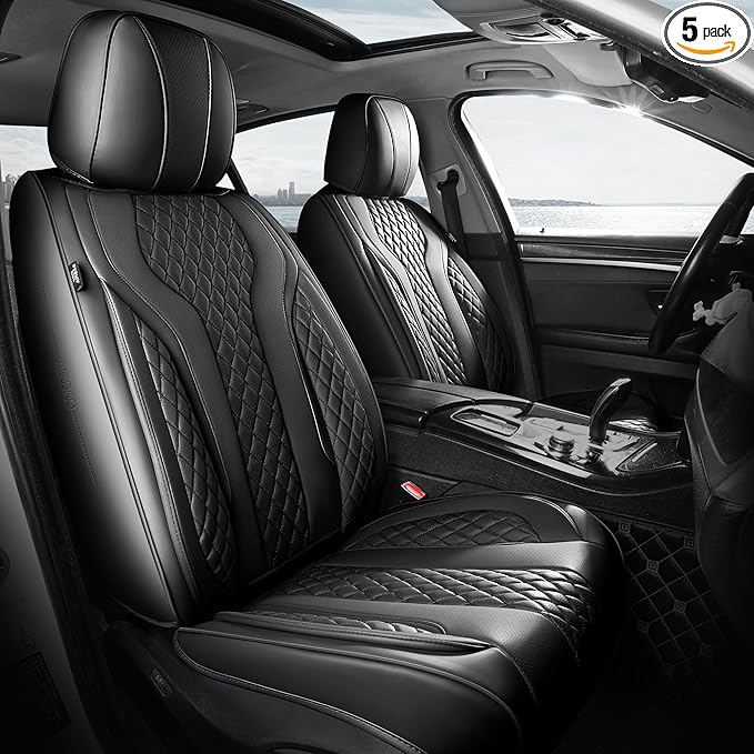 Leather Car Seat Covers Full Set, Breathable Faux Leather Seat Covers for Cars SUV Sedan Waterproof Black
