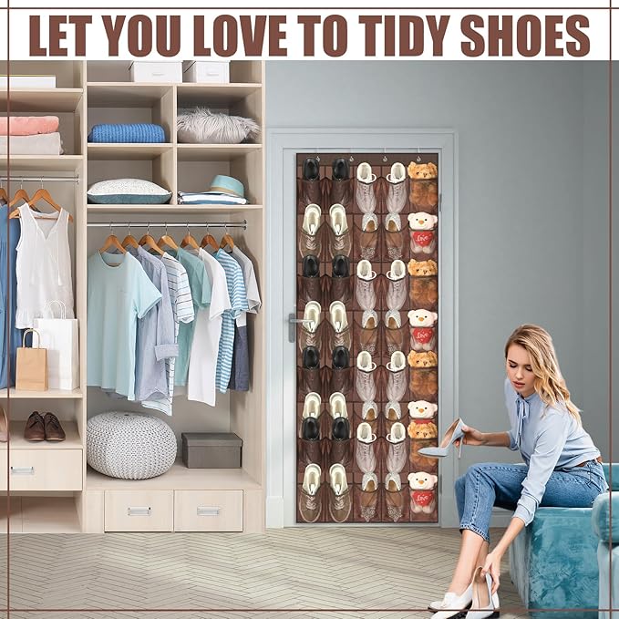 Windyun 40 Over the Door Shoe Organizer Large Breathable Mesh Pockets Hanging Shoe Rack for Closet Brown Behind Door Hanger S