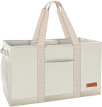 MHOMER Reusable Upright Grocery Bags Extra Waterproof Large Tote Bag with Carrying Handles Reinforced Bottom and Side Durable Oxford Fabric Foldable Shopping Bags Cream-colored