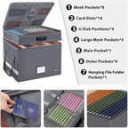 DocSafe File Box with Lock,Multi-Layer Fireproof Document Box Collapsible File Storage Organizer with Pockets/Handle,Large Po