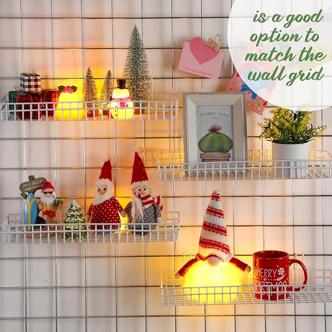 Blulu 4 Pcs 15.75 x 5.91 x 1.97 Inch Metal Grid Wall Baskets with Hooks Grid Wall Shelves Hanging Wire Basket Multi Function 