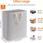 Lifewit 3 Pack Laundry Basket 100L Each, Collapsible Clothes Hamper with Reinforced Handles, Freestanding Waterproof Design f