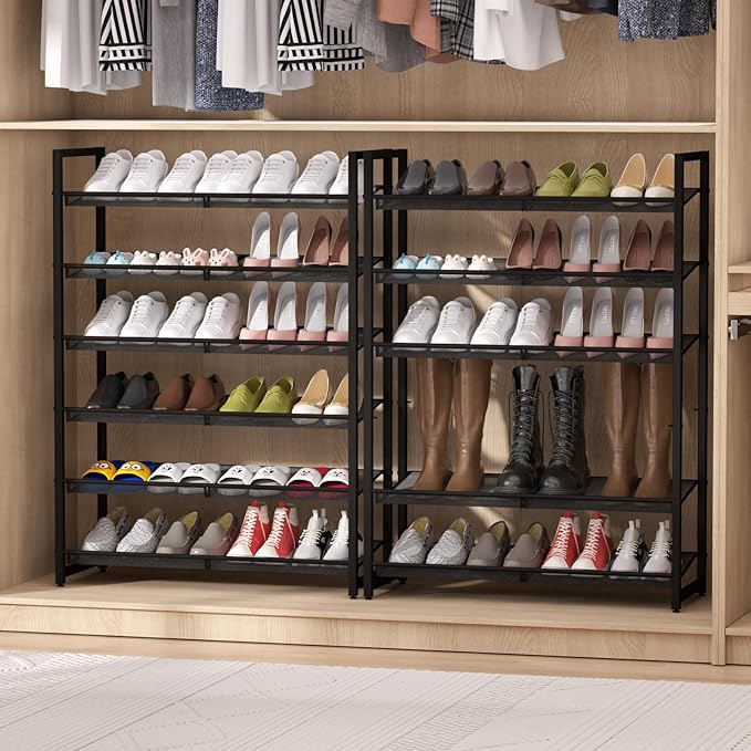 Shoe Rack, 6-Tier Metal Shoe Organizer, Tall Shoe Rack for Closet,entryway,Garage, with Adjustable Flat or Angled Shelves, Ho