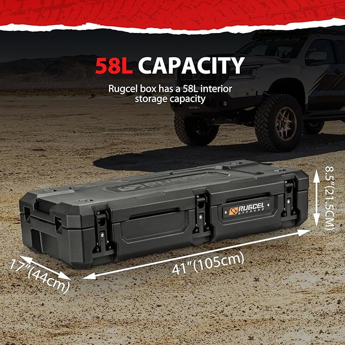 RUGCEL 58L Waterproof Dry Box - Heavy-Duty Overland & Off-Road Storage Case for Car Camping Equipment, Roof Gear & Vehicle Luggage