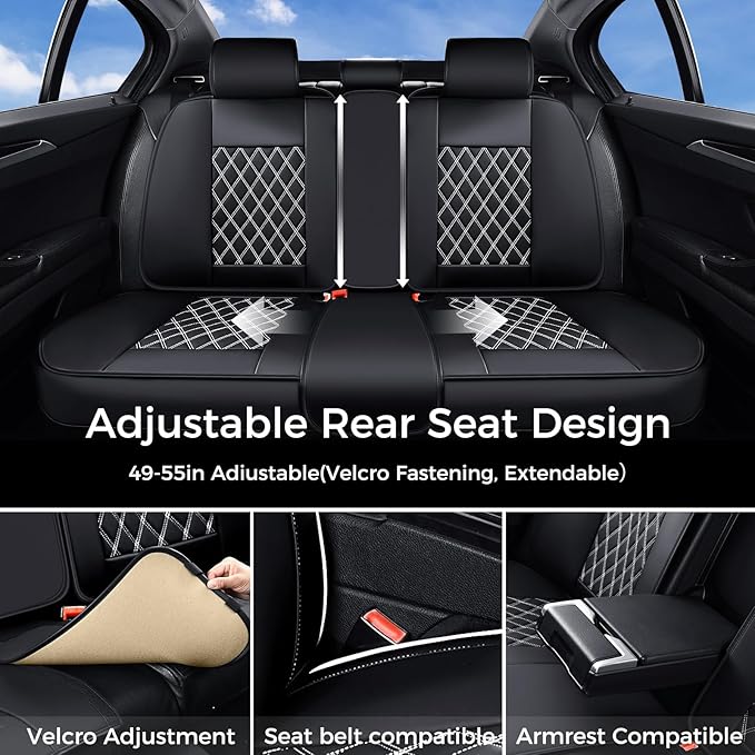 Huidasource Universal Car Seat Cover, Nappa Leather Car Seat Cover Set, Velcro Adjustable, Compatible with Airbags, Armrests,