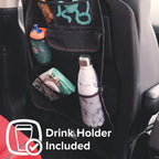 Diono Stow 'n Go Car Back Seat Organizer for Kids, Kick Mat Back Seat Protector, With 7 Storage Pockets, 2 Drinks Holders, Water Resistant, Durable Material, Black (Pack of 2)