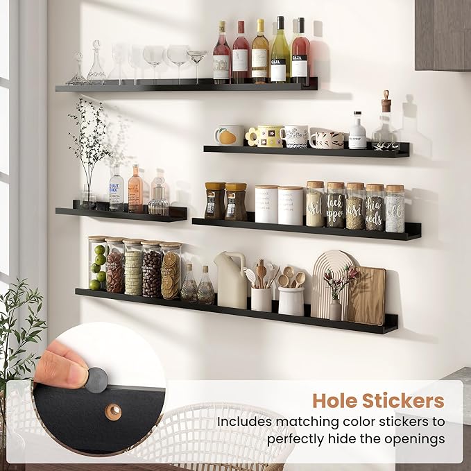 Fun Memories Picture Ledge Shelves Set of 2, 32 Inch Rustic Wall Mounted Floating Shelves with Lip for Home Storage and Décor
